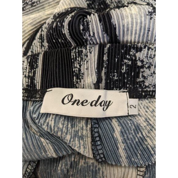 One Day Size 2 Pleated Ribbed Tie Dye Straight Pants Black White High Waist Boho - Picture 10 of 10